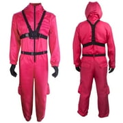 Squid Game Long Sleeve Rose Jumpsuit Coverall, Gloves, Straps, Belts for Adults (M)